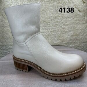 Bertuchi Cream Leather Fur Lined Lug Sole Ankle Boots Womens 9 Spain